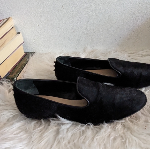 Barbara Bui Ponyhair Spike Studded Loafers 35 Pony Calf Hair Fur Flats